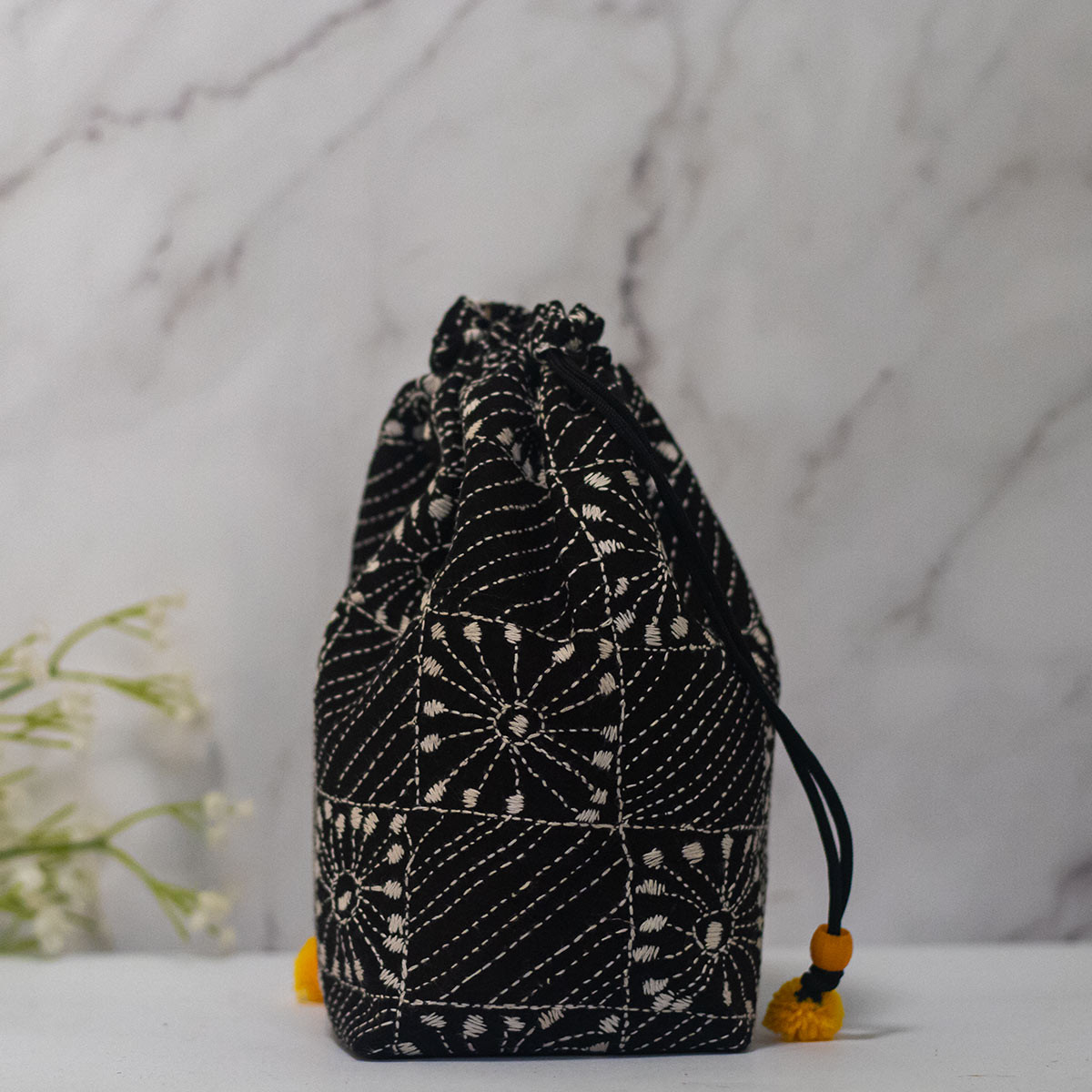 Kantha-stitched Batua (black pattern)