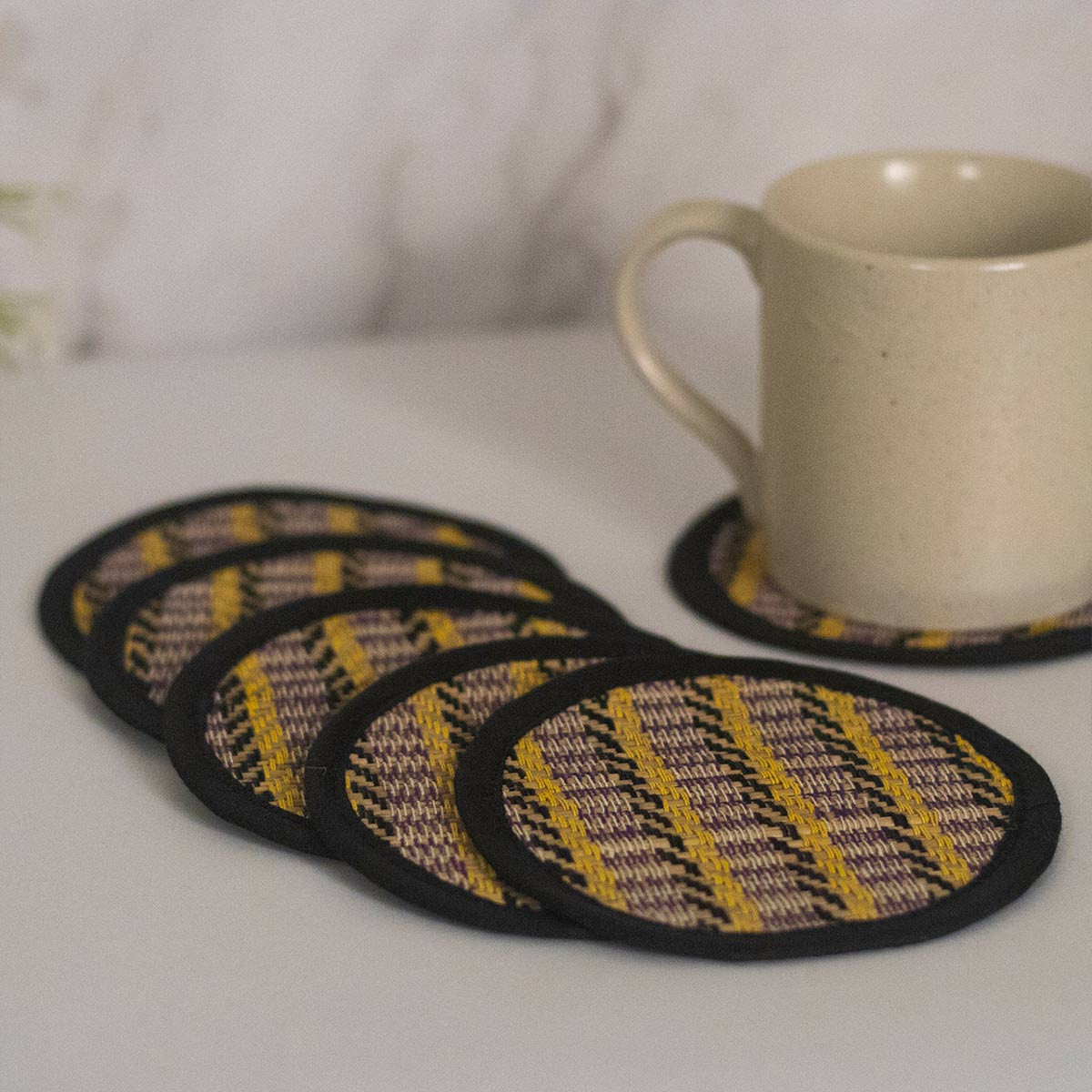 Madurkathi Coasters (Set of 6) (Black)