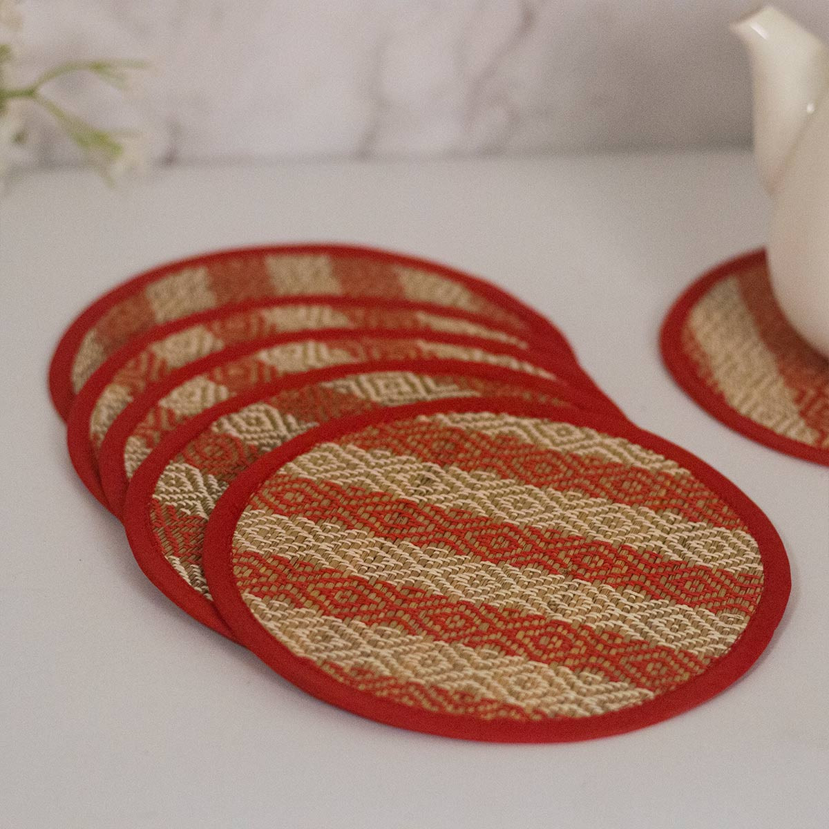 Madurkathi Coasters (Set of 6) (orange)