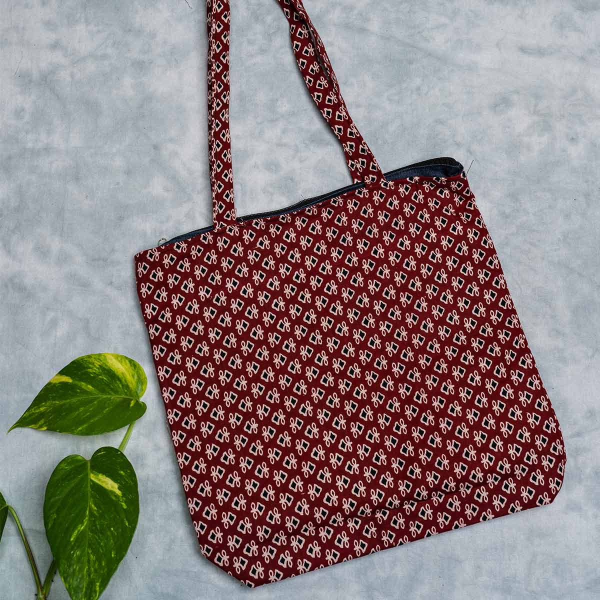Ajrakh printed Tote Bag (Red)