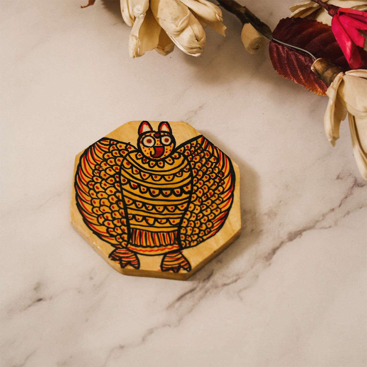 Wooden Coaster Owl Design  (Set of 2)
