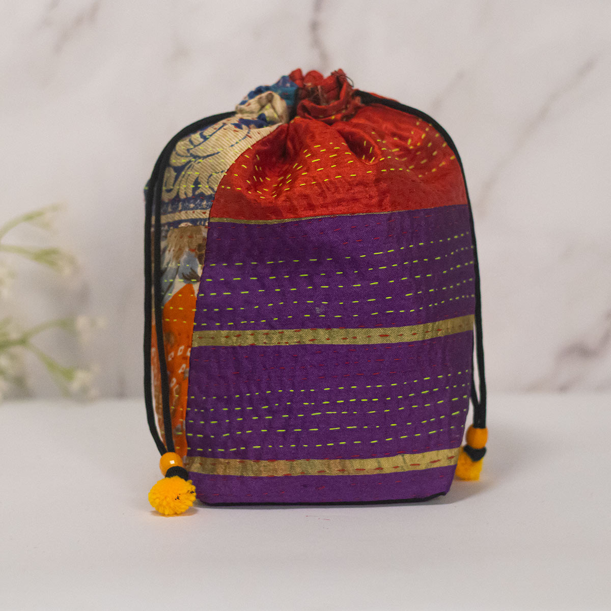 Patchwork Kantha-stitched Batua (Rectangular pattern)