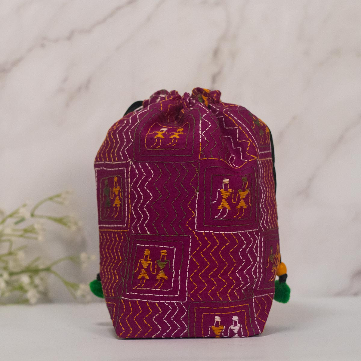 Kantha-stitched Batua (Burgundy)