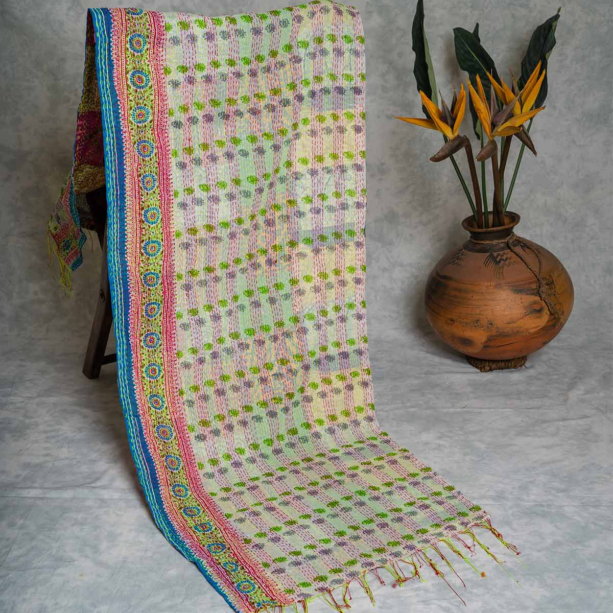 Kantha hand-embroidered silk stole (embroidered pattern)