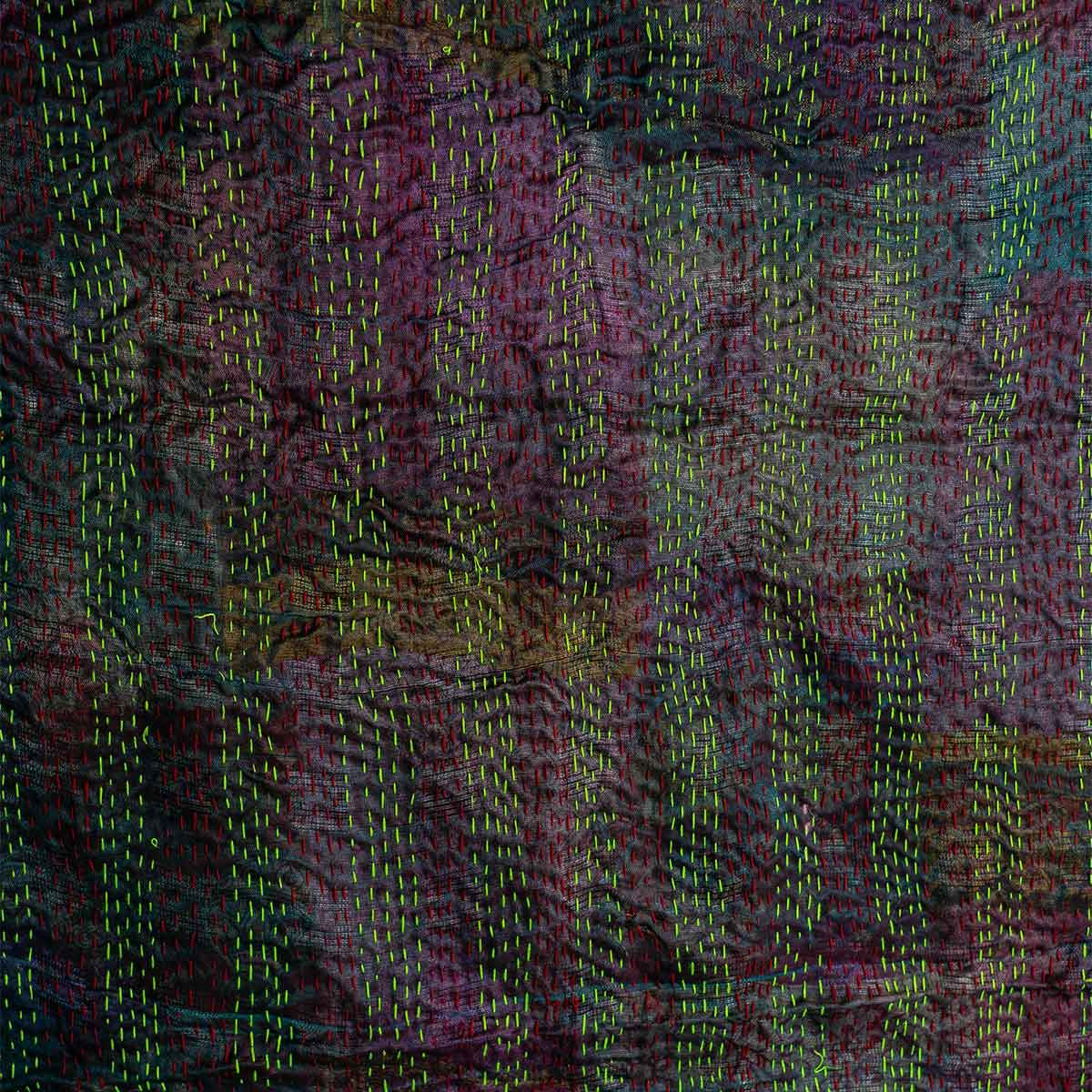 Kantha hand-embroidered silk stole (black pattern)