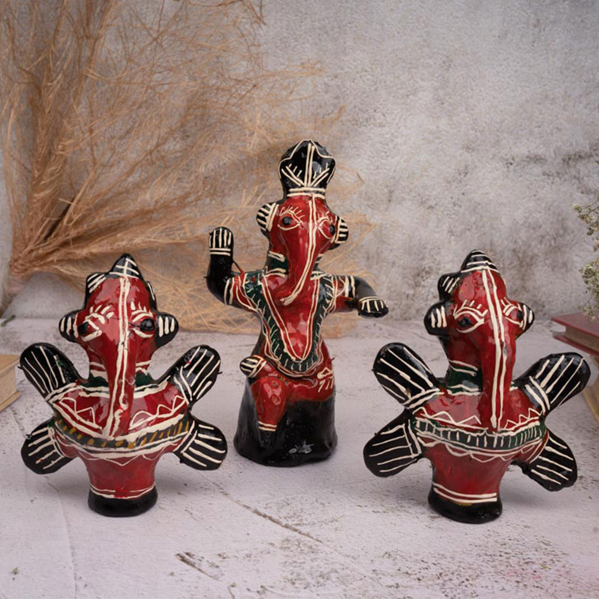 Galar Putul / Shellac Dolls- Set of 3 Shri Ganesha Figures