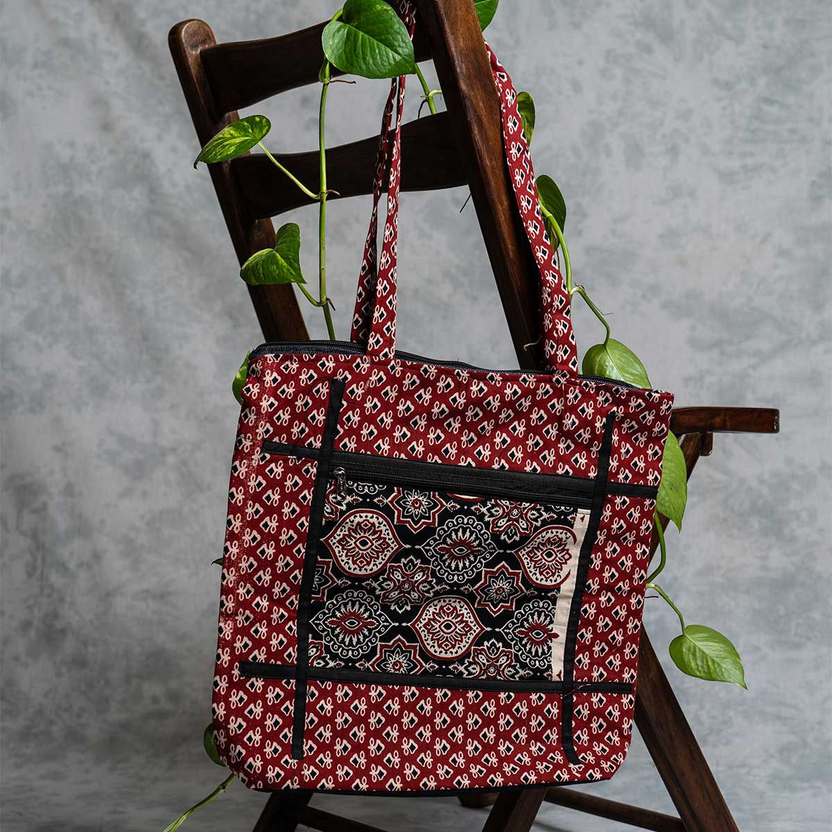 Ajrakh printed Tote Bag (Red)