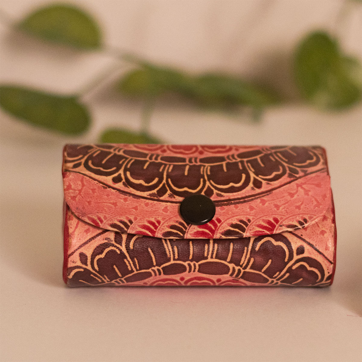Printed Leather Lipstick Case (Beige and Brown)