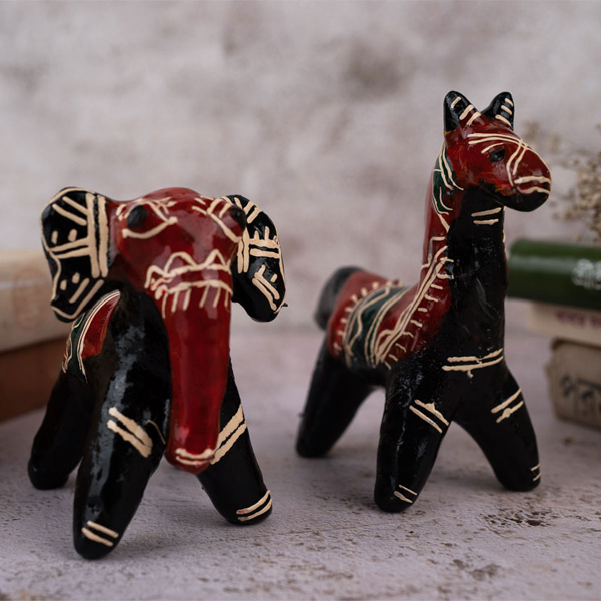 Galar Putul / Shellac Dolls- Elephant and Horse Set