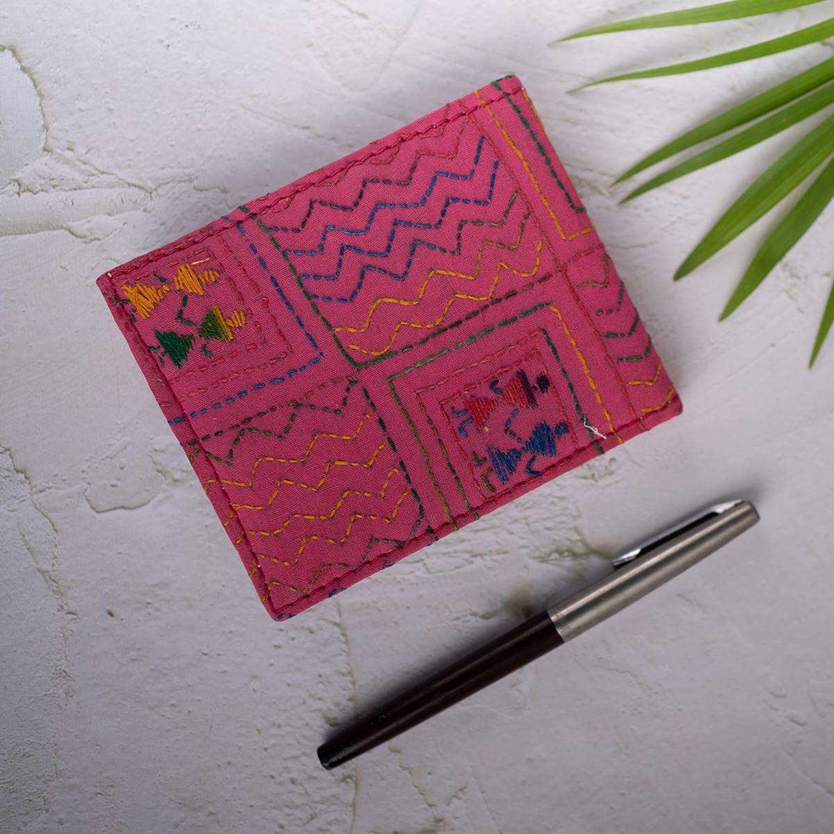 Kantha-stitched slip pad (pink)