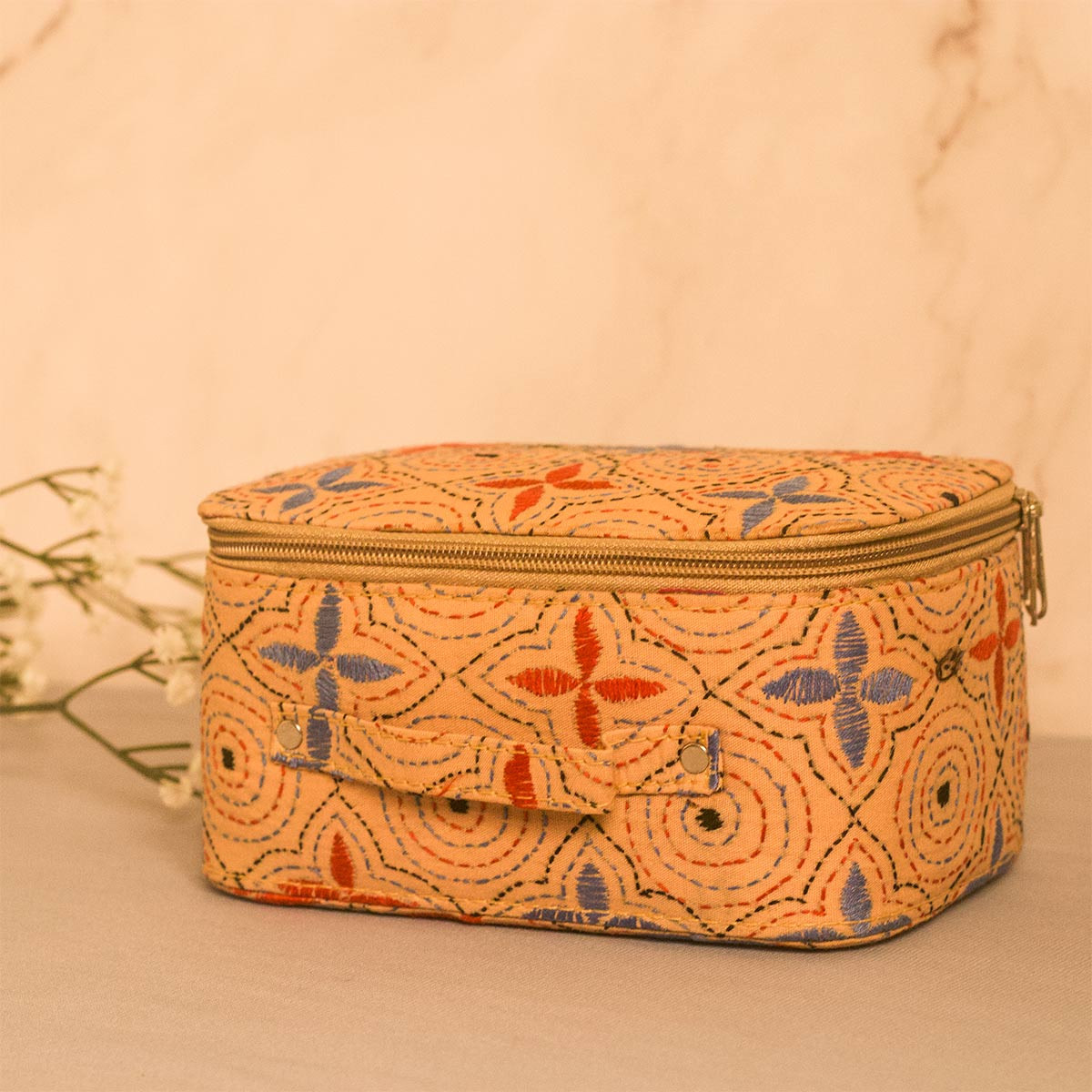 Kantha-stitchedJewellery Box (Beige)