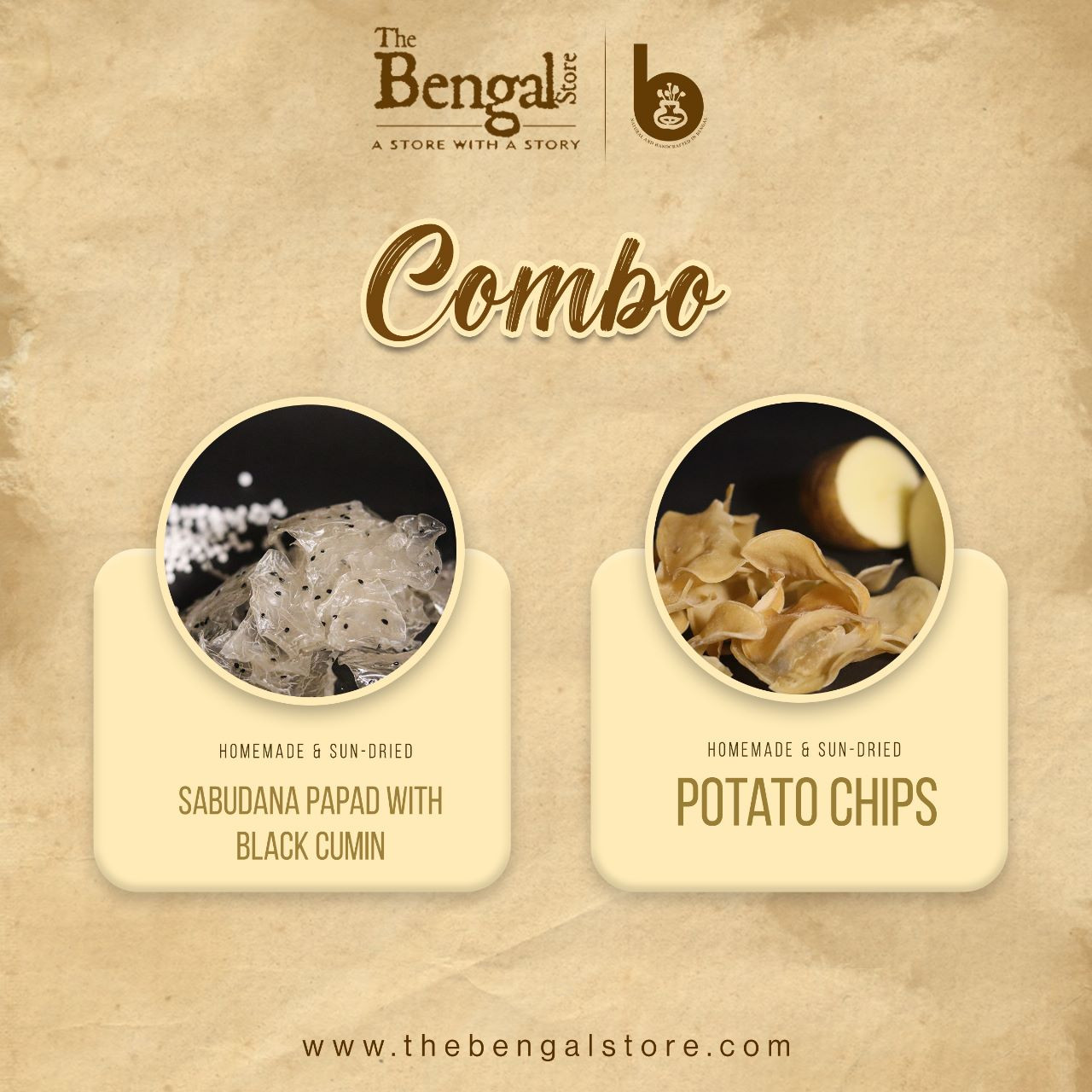 Homemade Papad (Pack of 2)- 100g each- Potato and Sabudana with black cumin