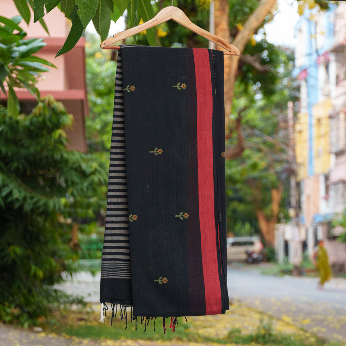 Cotton Jamdani Saree Black