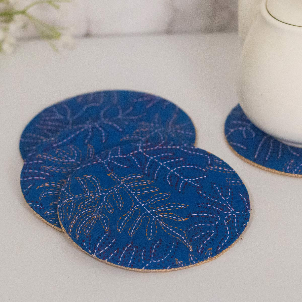Kantha-stitched Coasters (Set of 4)