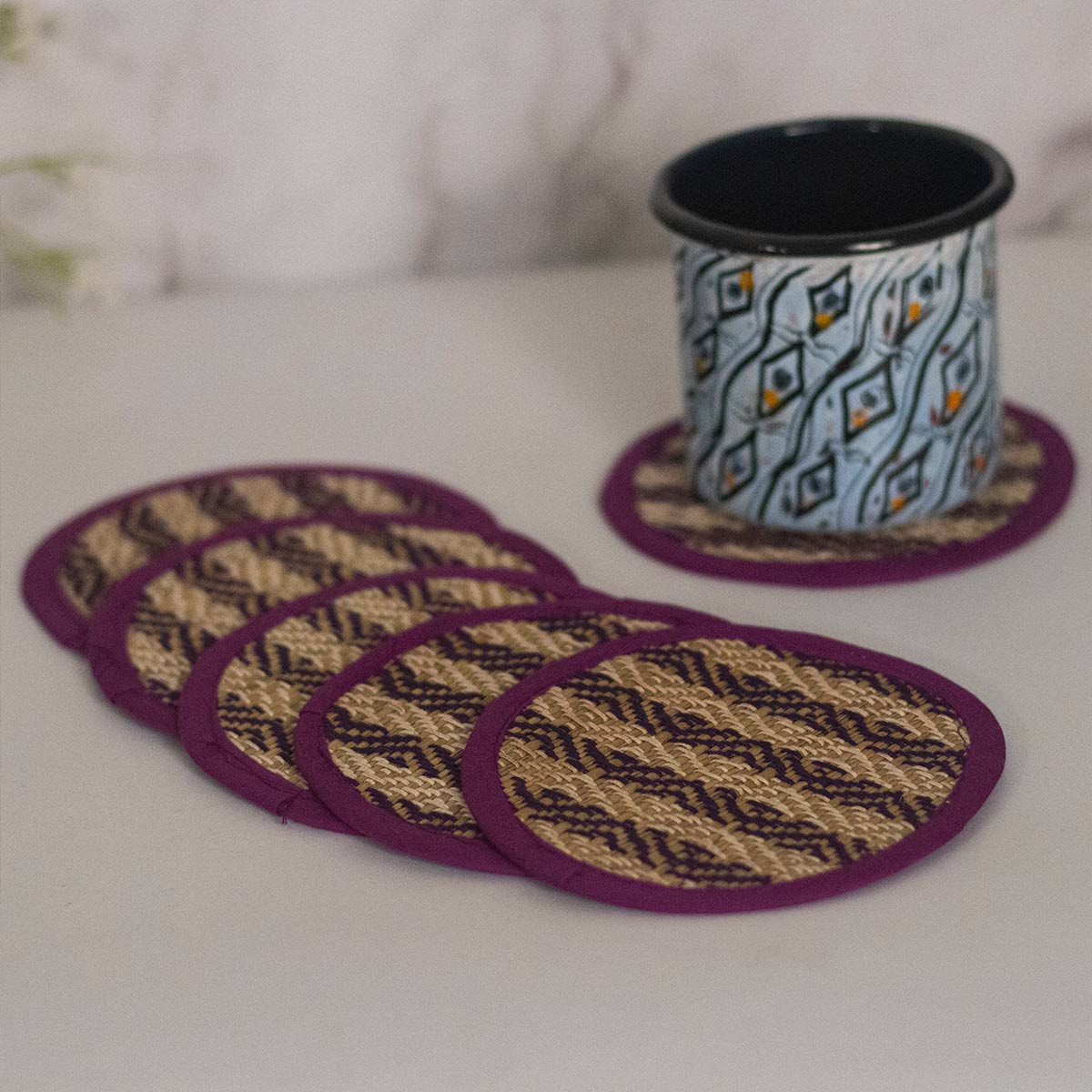 Madurkathi Coasters (Set of 6) (purple)