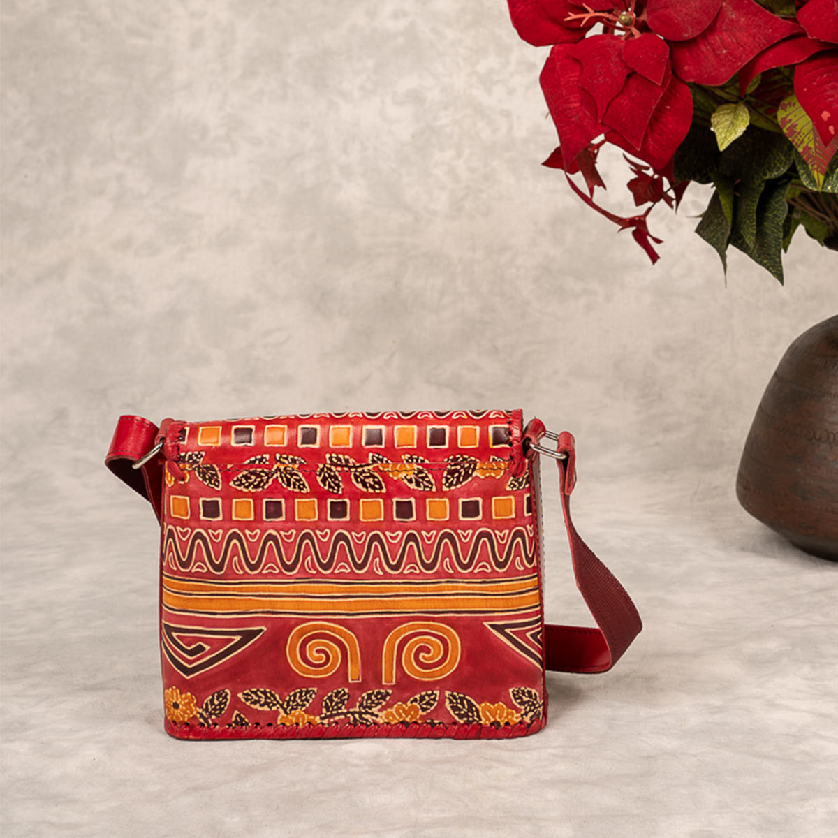 Printed Leather Side Bag (Red)
